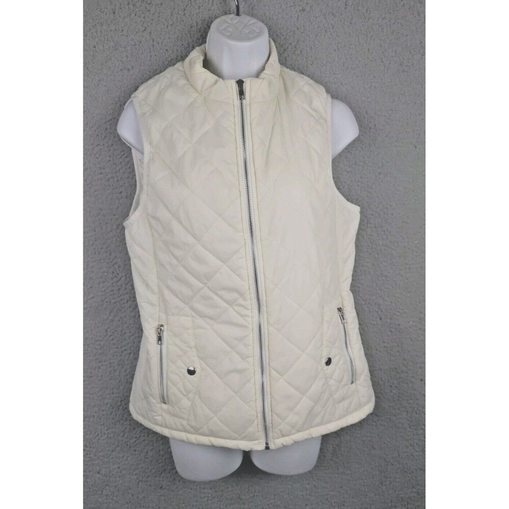 Argstar Jacket Vest Womens S White Quilted Lightweight Puffer Style Zip Pockets